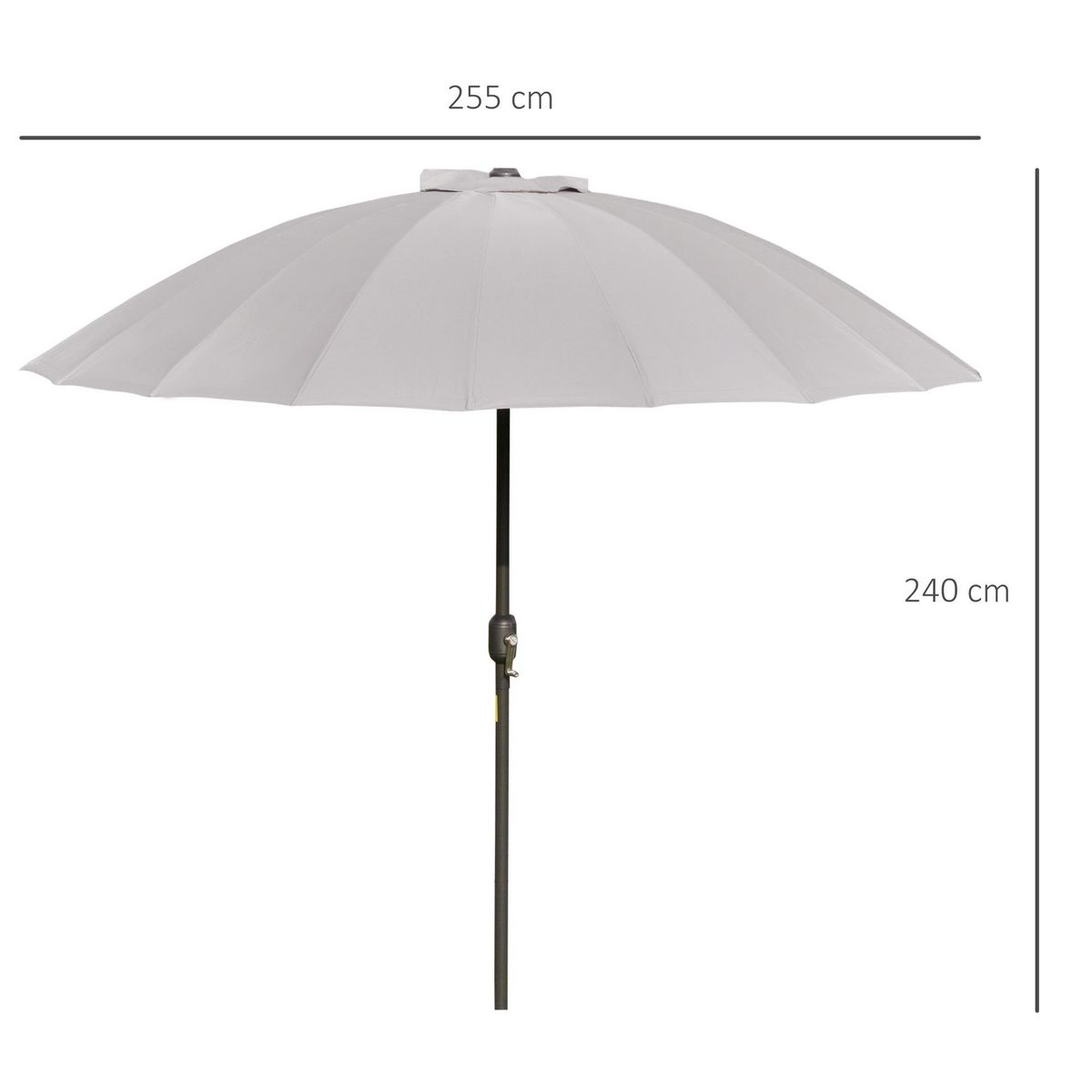 OUTSUNNY Parasol inclinable rond avec manivelle métal fibre de verre Ø 2,55 m polyester haute densité gris