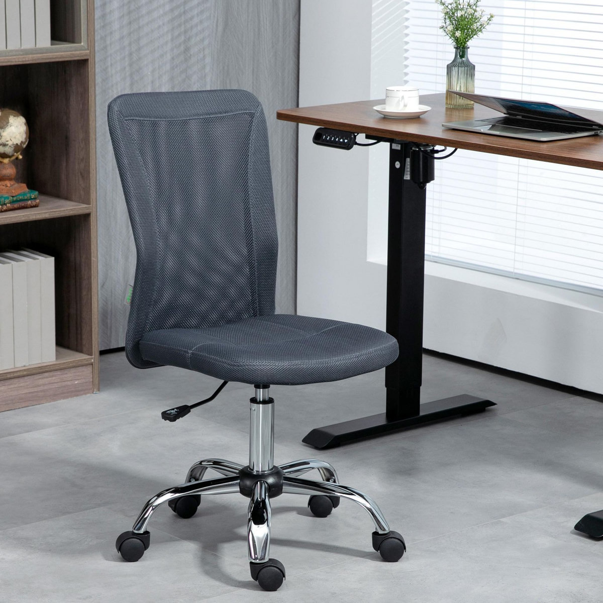 VINSETTO Vinsetto Chaise de bureau ergonomique hauteur réglable piètement chromé pivotant 360° revêtement gris foncé