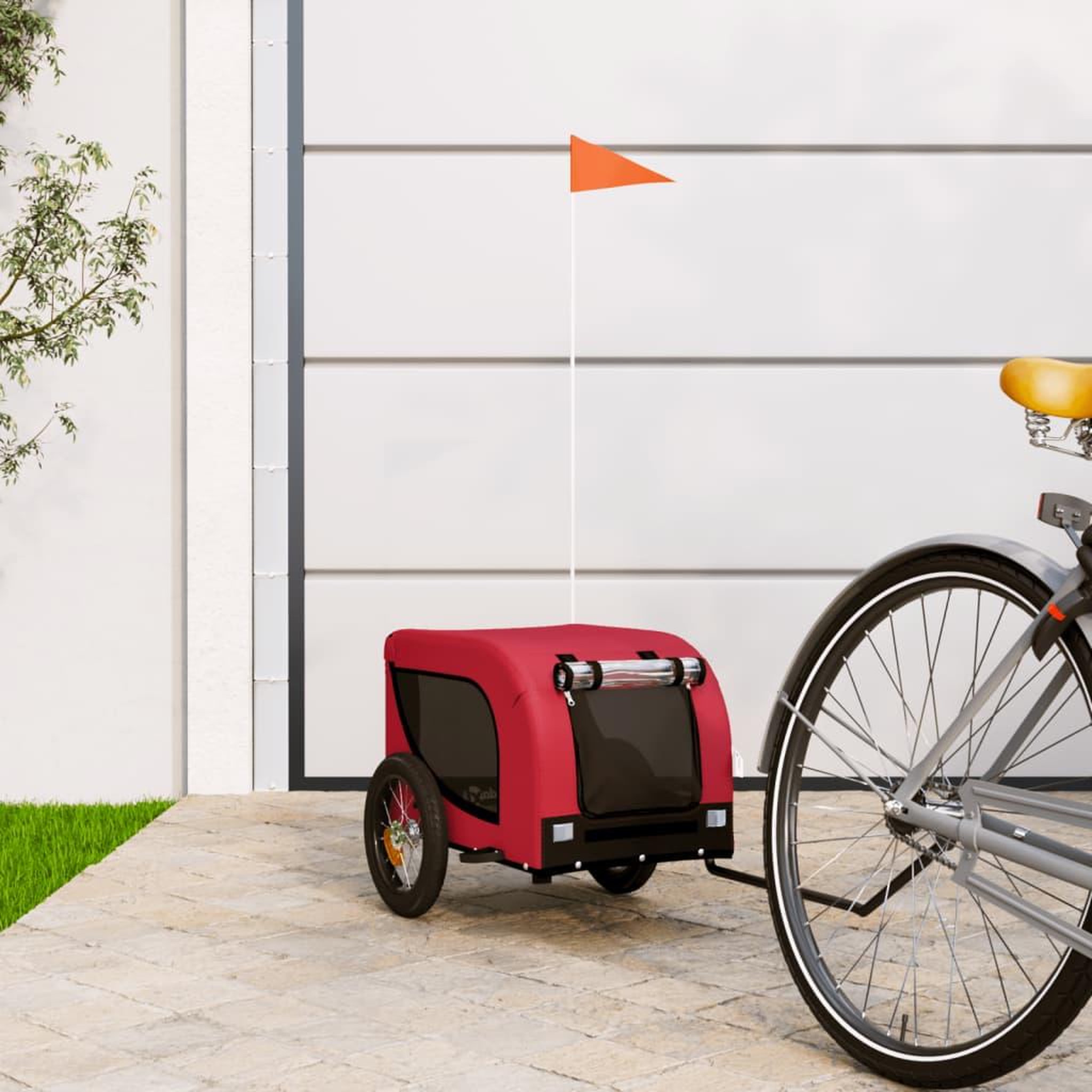 Voir la diapositive 1 : VIDAXL Remorque de velo pour animaux de compagnie rouge et noir