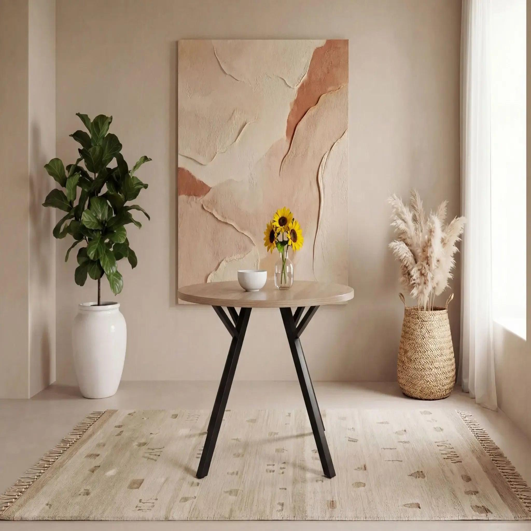 Voir la diapositive 2 : CASANOVA PARIS Iloa - table à manger ronde 120cmpieds en métal noir - chêne clair