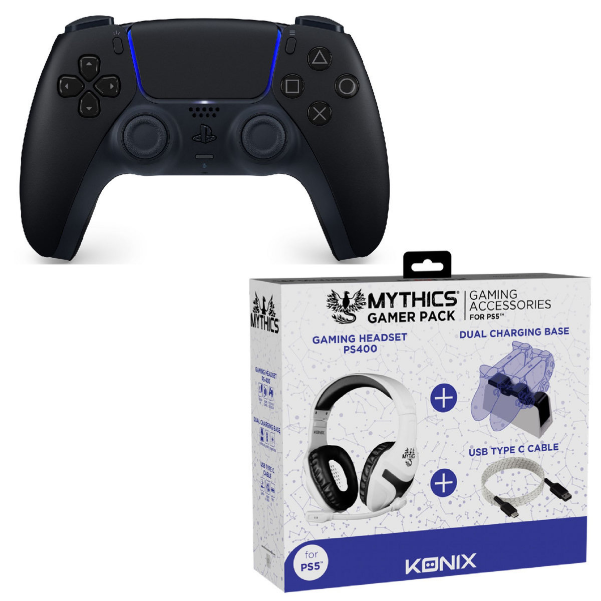 Manette sans fil DualSense Midnight PS5 + Pack de démarrage accessoires PS5