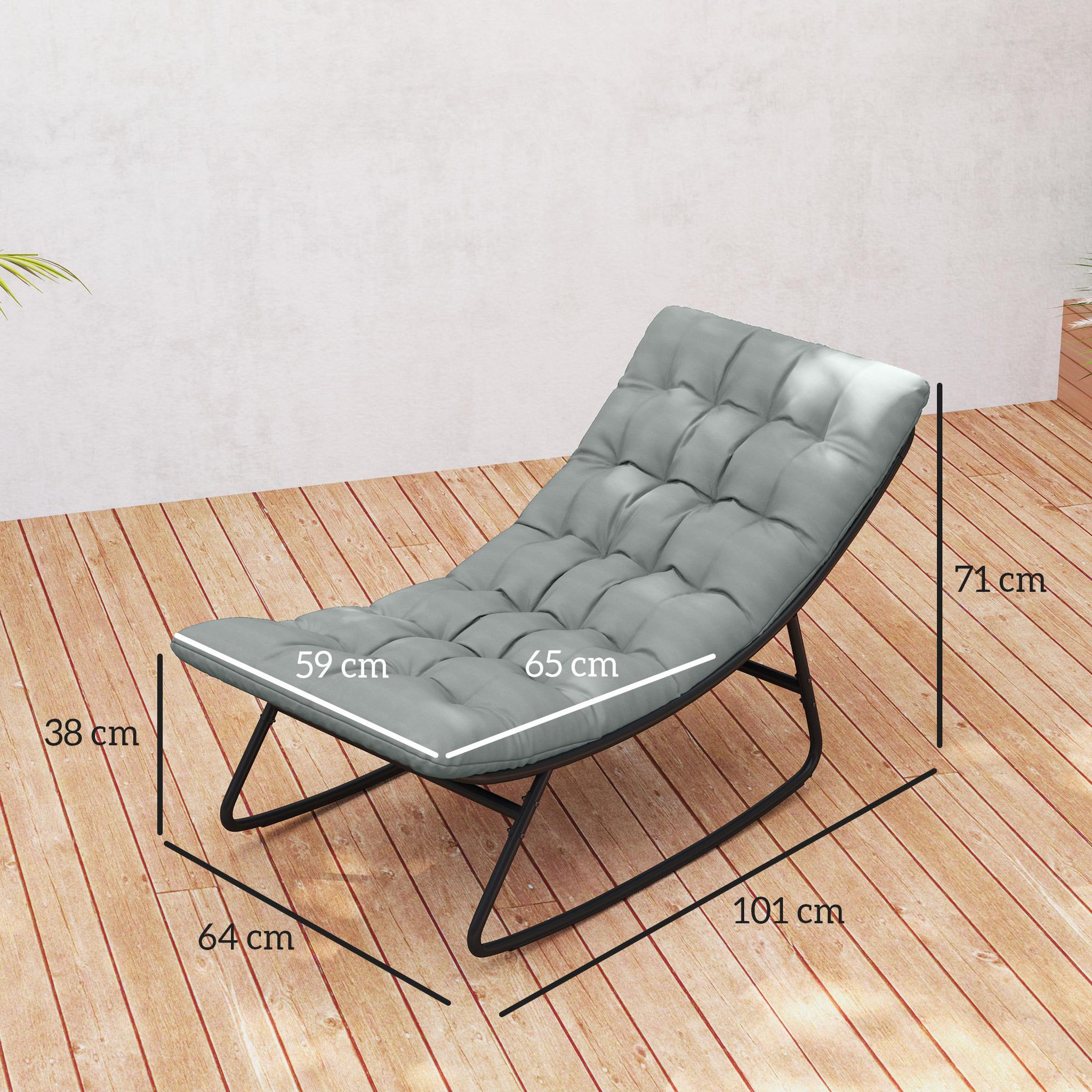 Voir la diapositive 3 : OUTSUNNY Lot de 2 fauteuils à bascule de jardin avec matelas style Chesterfield acier noir tissu gris