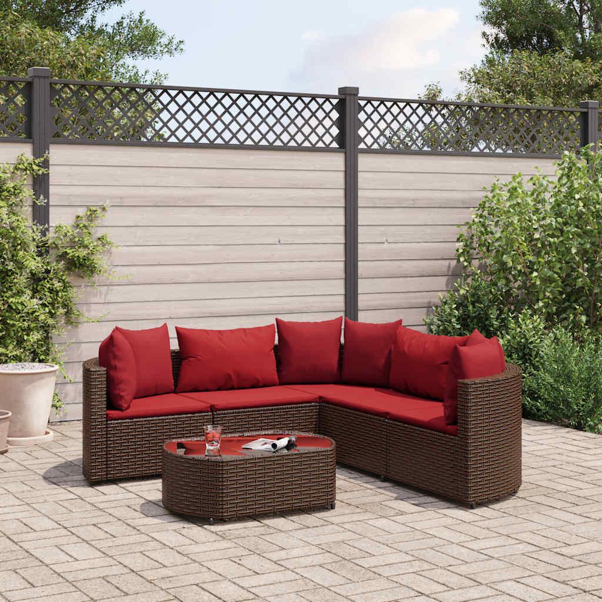 VIDAXL Salon de jardin avec coussins 6 pcs marron resine tressee