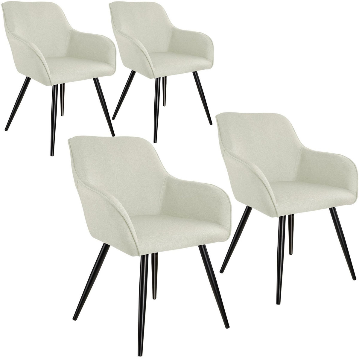 tectake Ensemble de 4 chaises en aspect lin siège rembourré crème/noir