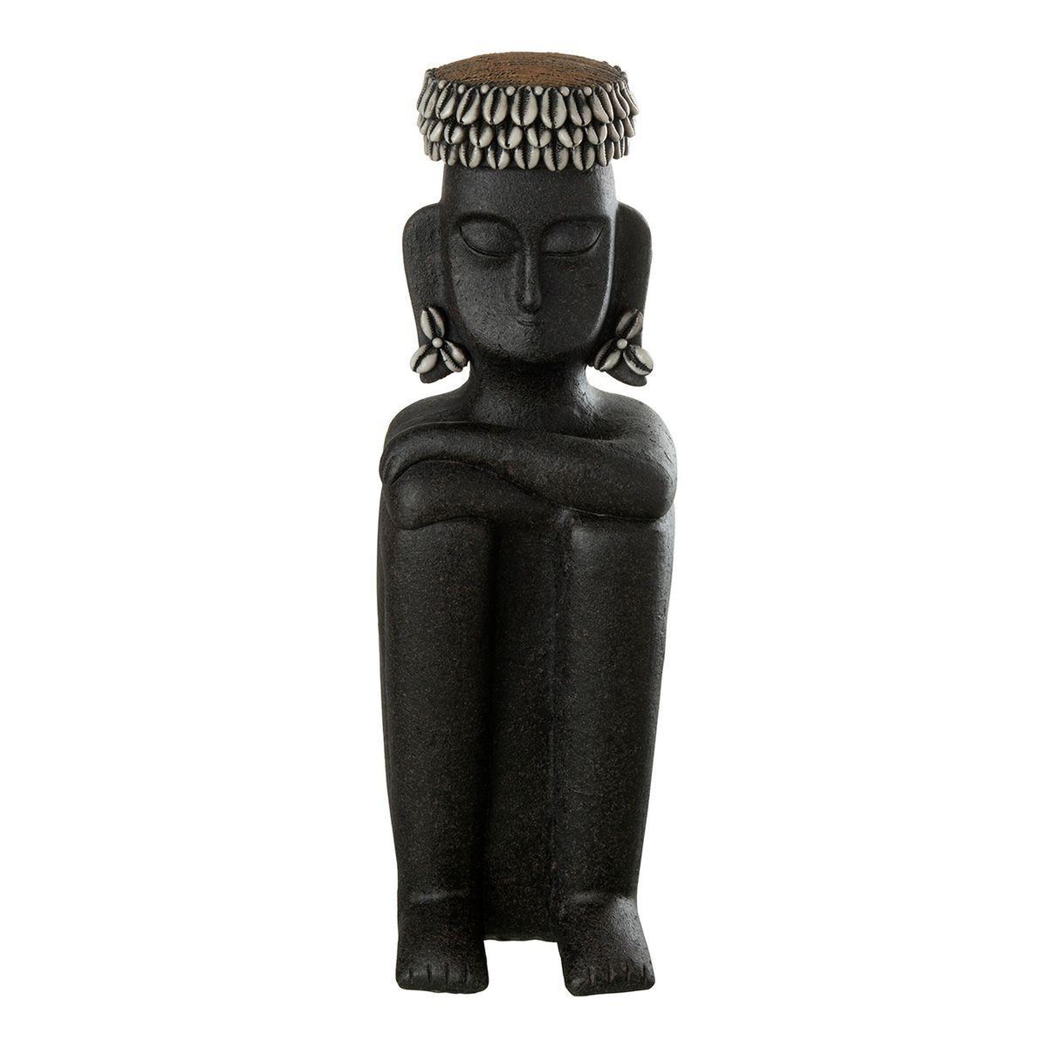 J-LINE Statue déco  assise ethnique  49cm noir