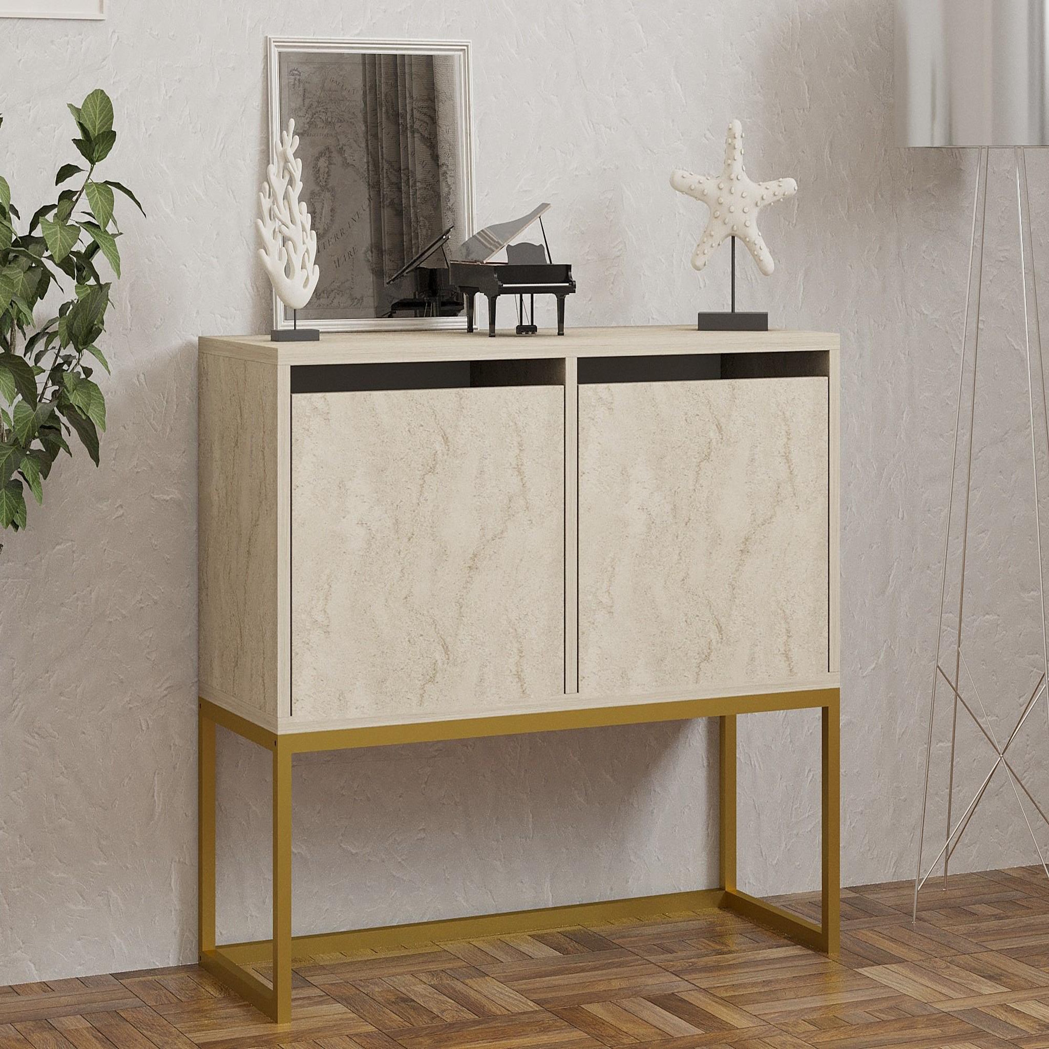 Voir la diapositive 2 : Habitat et Jardin Buffet en bois  Zermat  - 90 x 34 x 70 cm - Travertin
