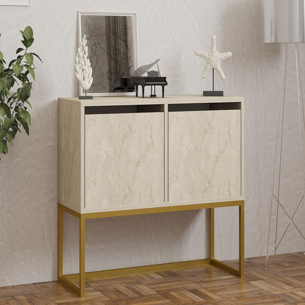 Habitat et Jardin Console en bois  Zermat  - 34 x 90 x 70 cm - Travertin