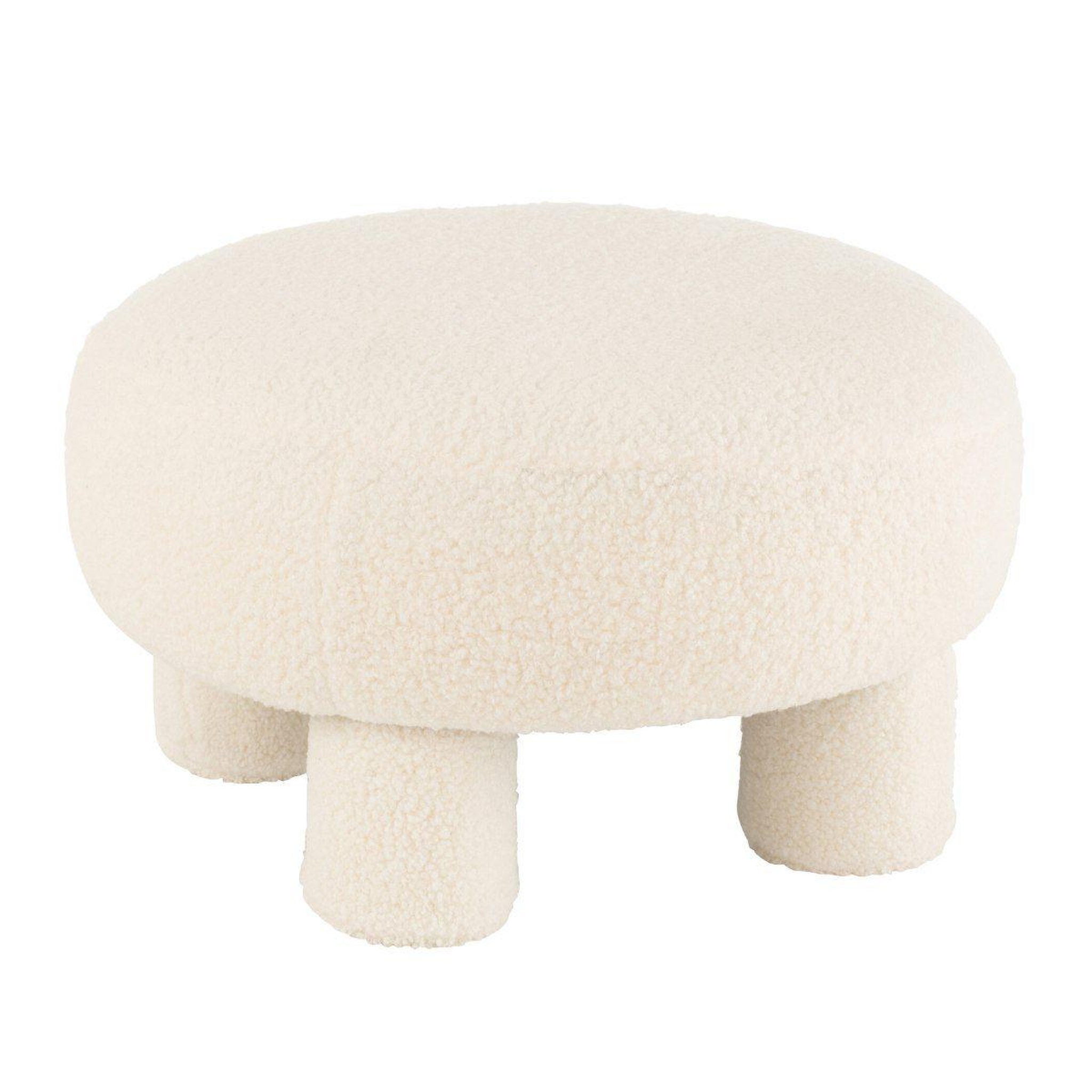 J-LINE Pouf rond bouclette  teddy  52cm blanc