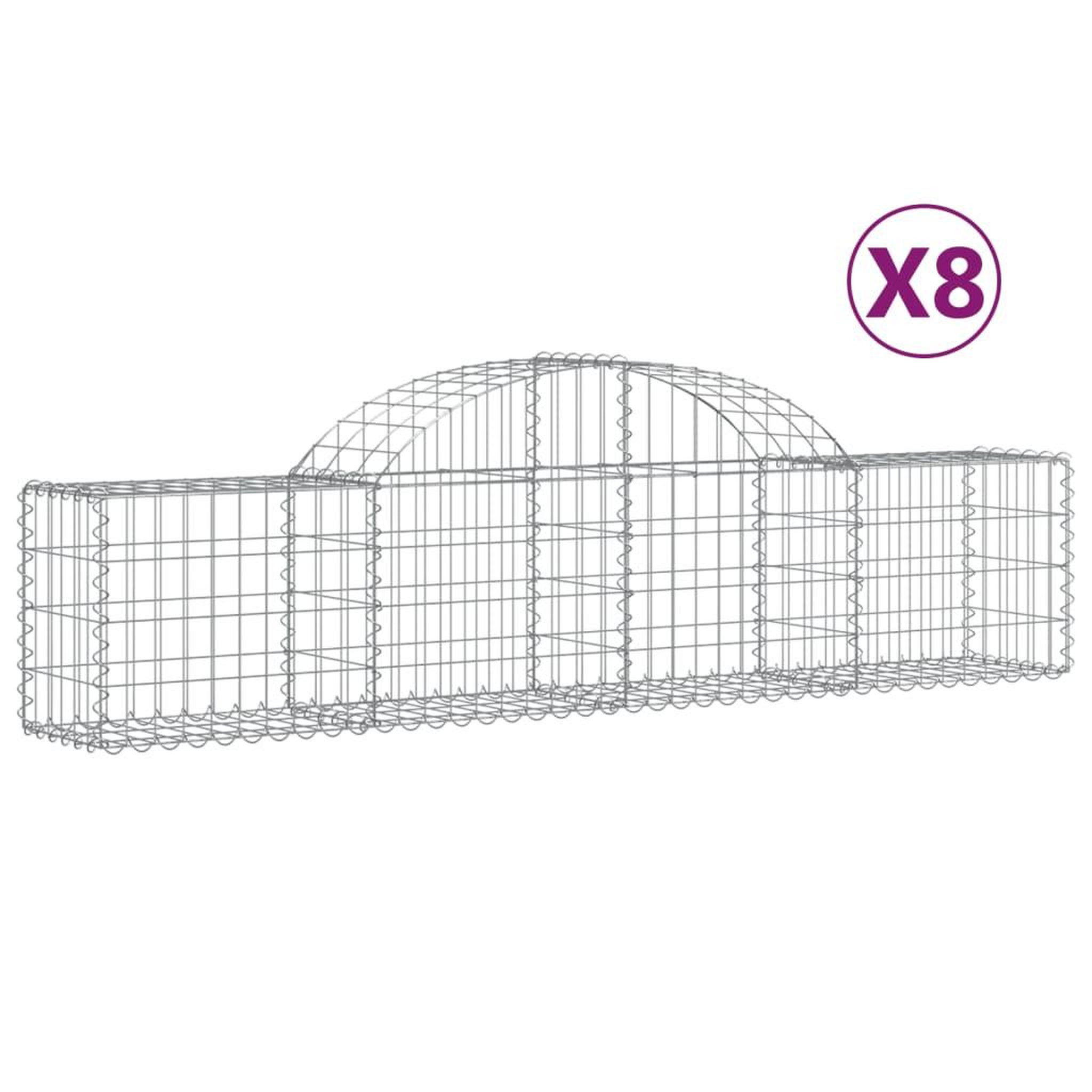 Voir la diapositive 2 : VIDAXL Paniers a gabions arques 8 pcs 200x30x40/60 cm Fer galvanise