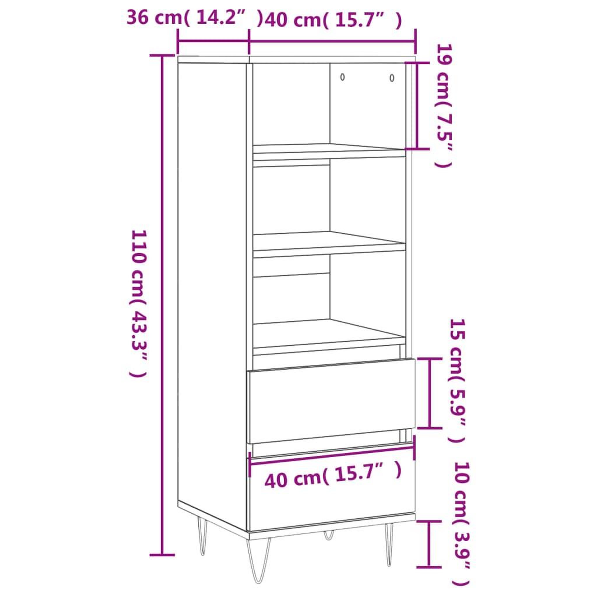 Voir la diapositive 6 : VIDAXL Buffet haut Chene fume 40x36x110 cm Bois d'ingenierie