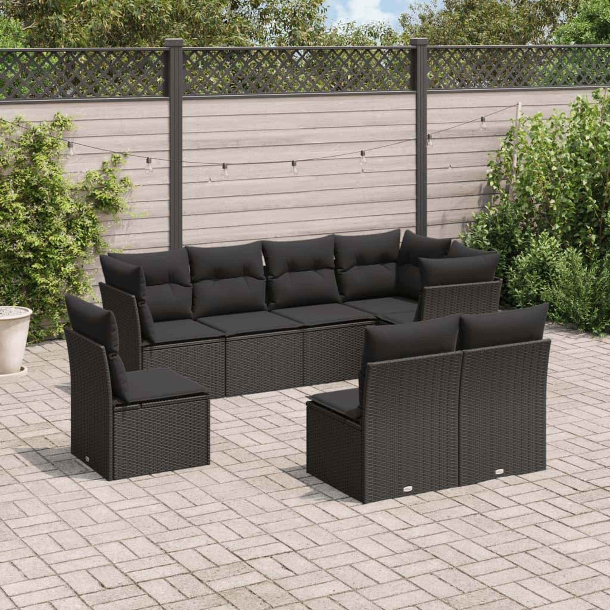 VIDAXL Salon de jardin 8 pcs avec coussins noir resine tressee