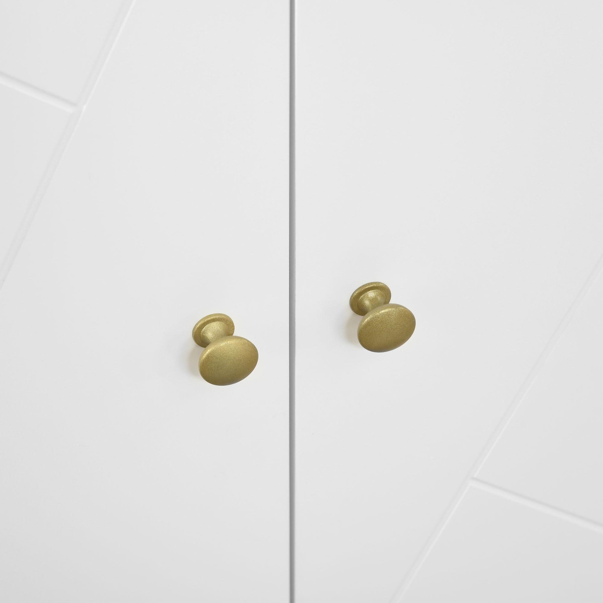 Voir la diapositive 4 : HOMCOM Buffet 2 portes 2 étagères style Art déco motif graphique piètement épingle poignées métal doré MDF blanc