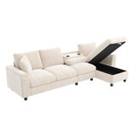 MERAX Canapé d'angle réversible fixe 4 places tissu coffre de rangement. Coloris disponibles : Beige, Gris