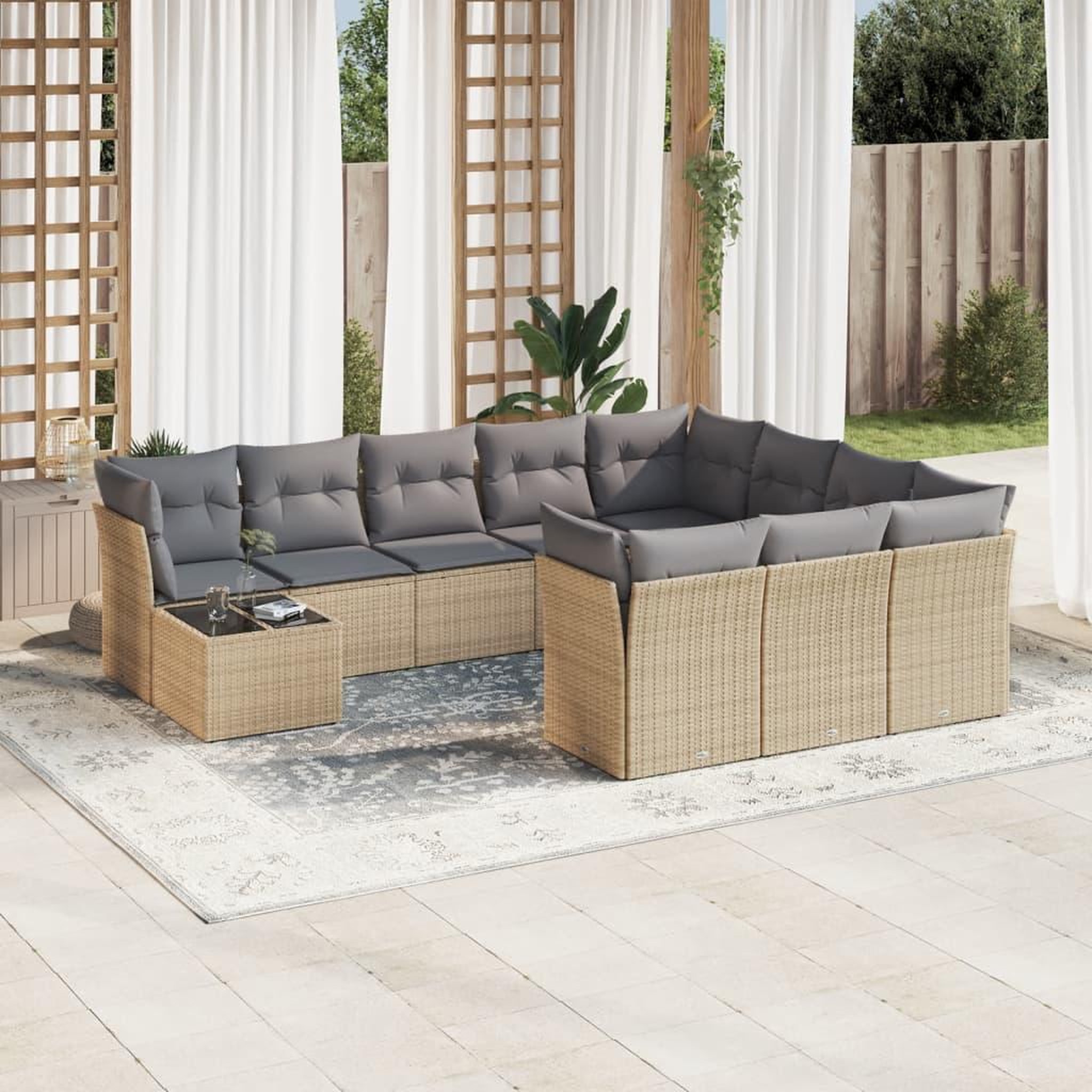 VIDAXL Salon de jardin 11 pcs avec coussins beige resine tressee