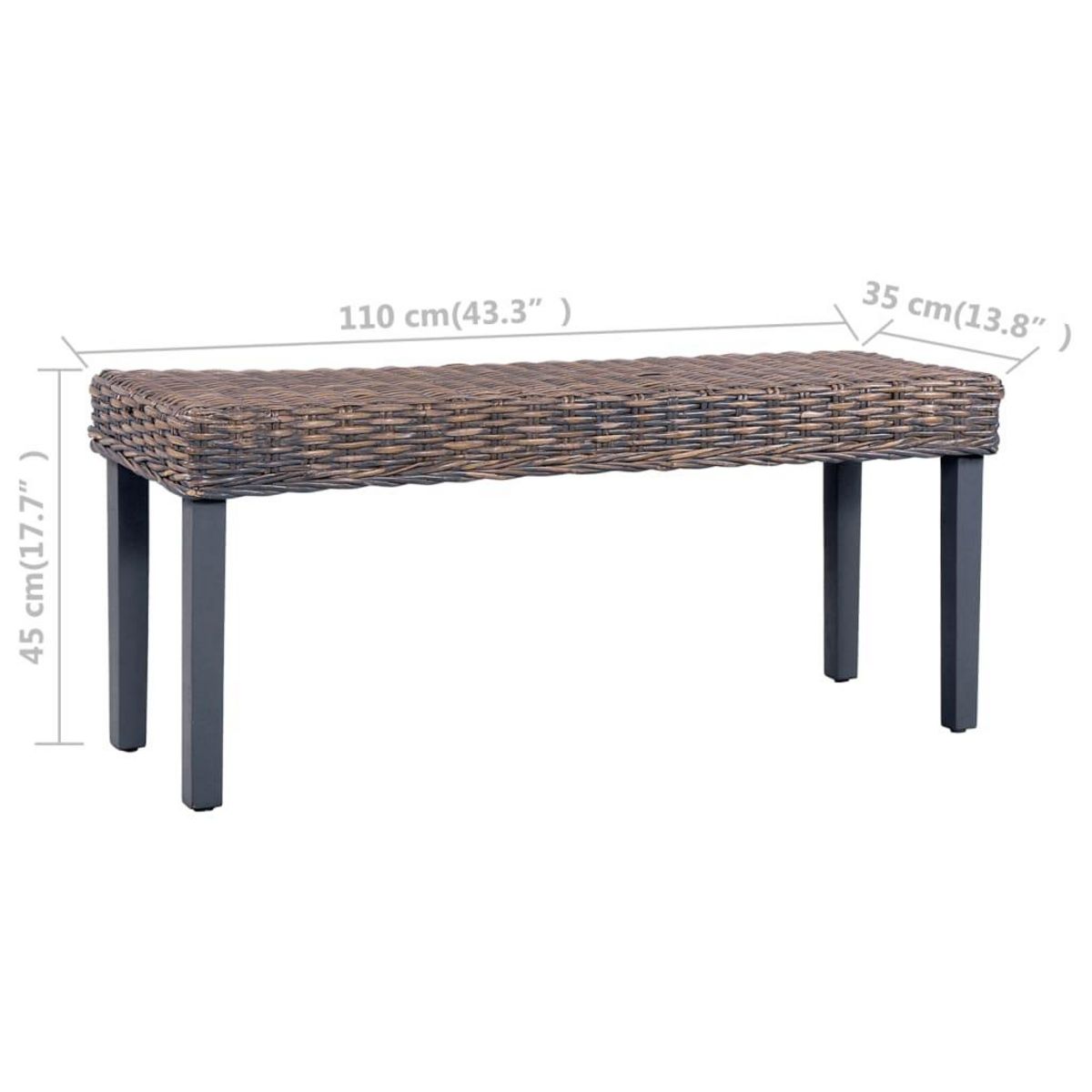 VIDAXL Banc 110 cm Gris Rotin naturel kubu et bois de manguier massif