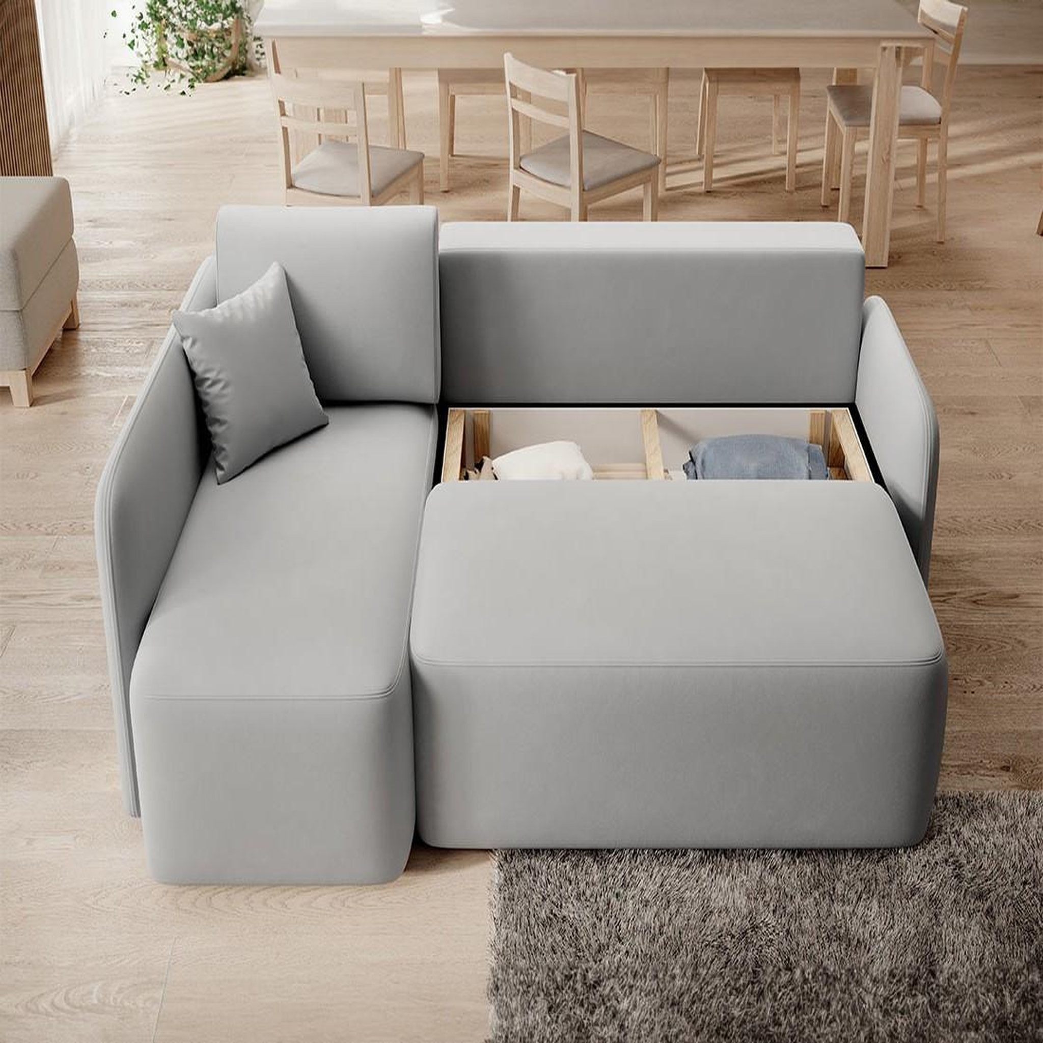 Voir la diapositive 2 : BEST MOBILIER Suzie - canapé d'angle gauche 4 places convertible avec coffre en velours