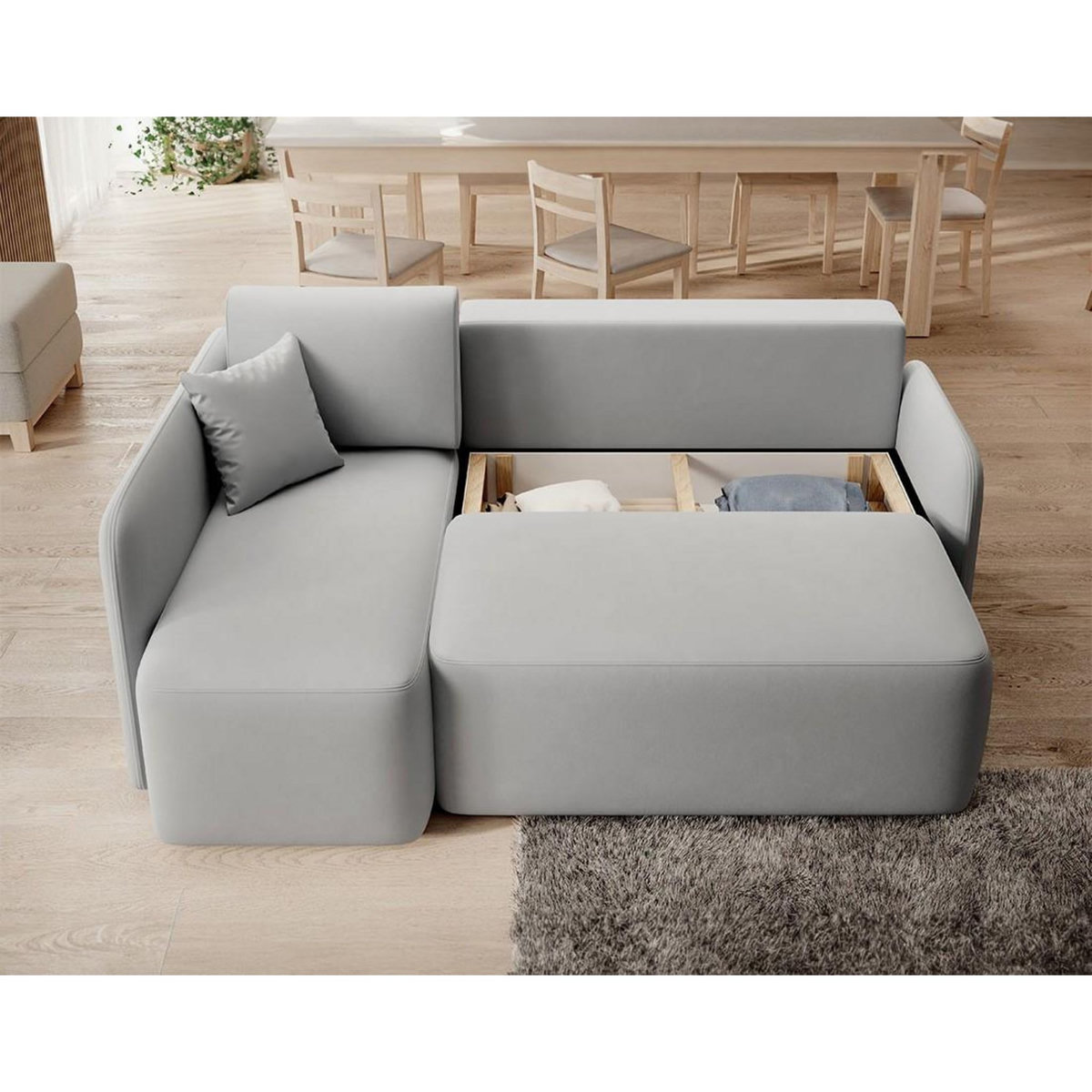 BEST MOBILIER Suzie - canapé d'angle gauche 4 places convertible avec coffre en velours