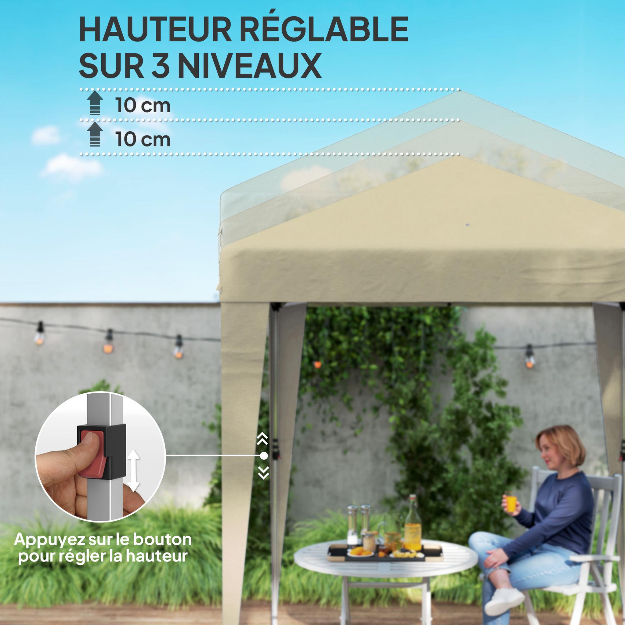 Voir la diapositive 6 : OUTSUNNY Tonnelle de jardin pliante pop-up réglable anti-UV 30+ 4 sacs lestage sac de transport beige