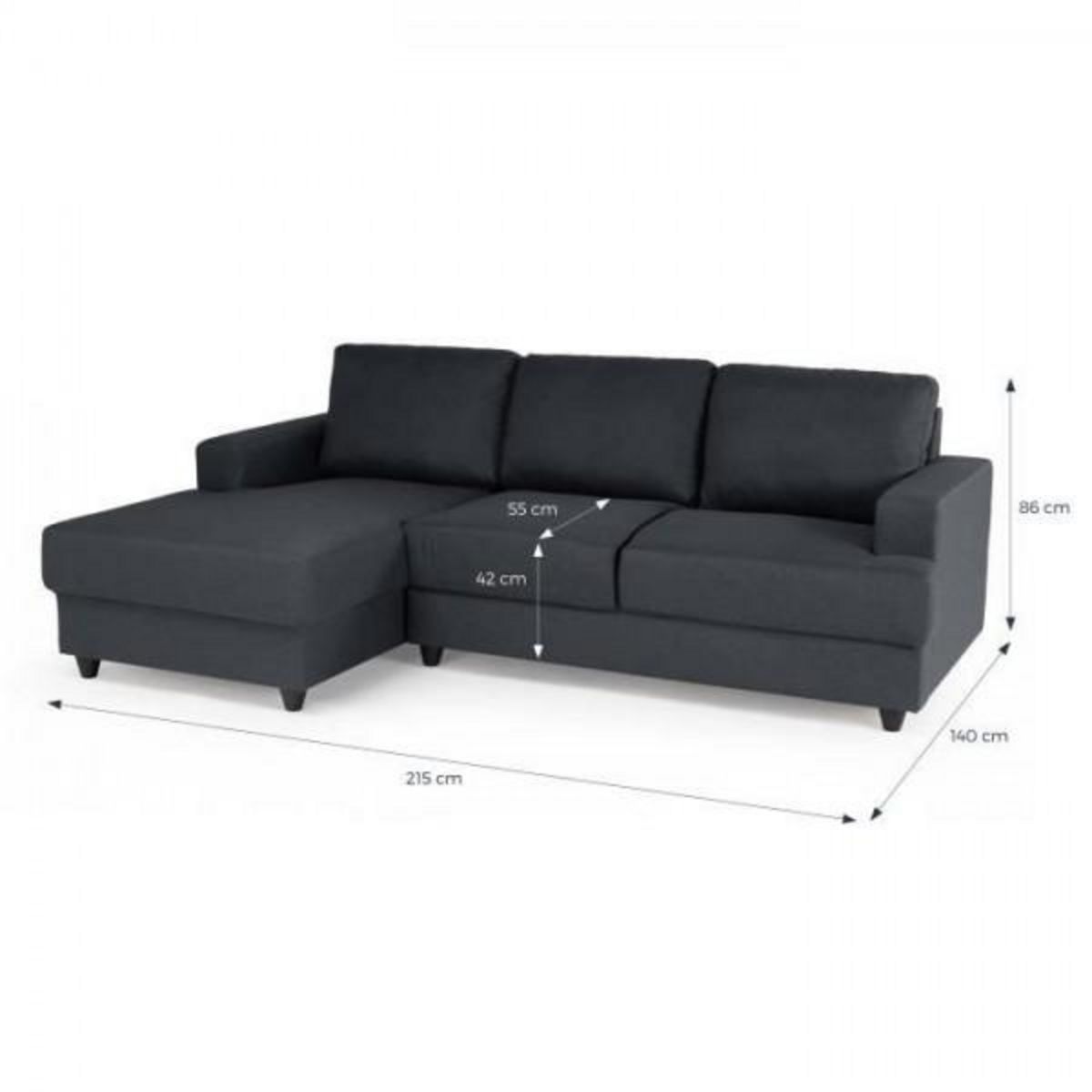 MARKET24 Canapé d'angle gauche 4 places Paul - Tissu gris anthracite - L 215 x P 140 cm - Fabriqué en Ukraine