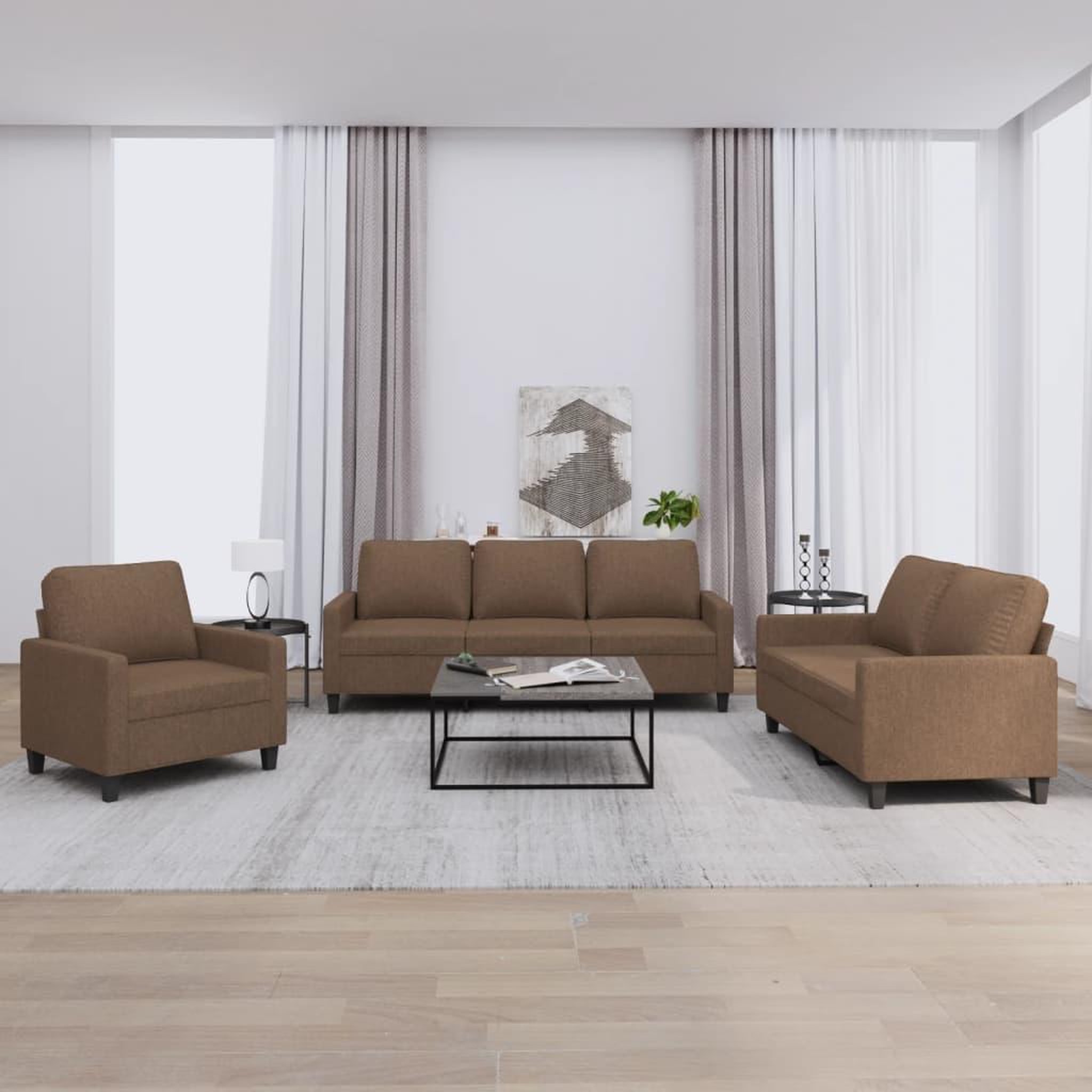 VIDAXL Ensemble de canapes 3 pcs avec coussins Marron Tissu