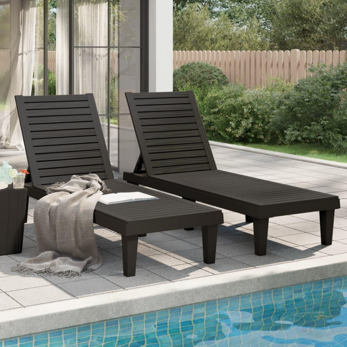 VIDAXL Chaises longues lot de 2 noir 155x58x83 cm polypropylene