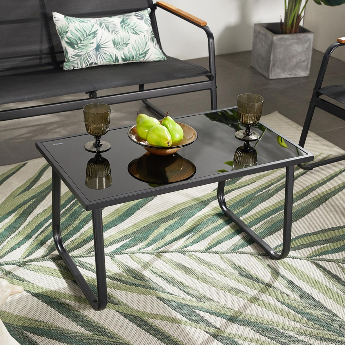 CONCEPT USINE Salon de jardin 4 places en toile de polyester noir AURORA