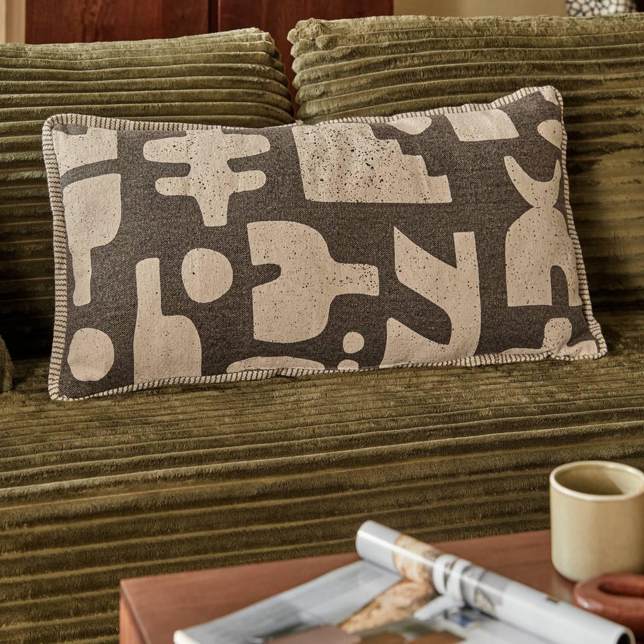 Voir la diapositive 5 : ATMOSPHERA Coussin de Sol en Coton  Nyero  40x80cm Kaki