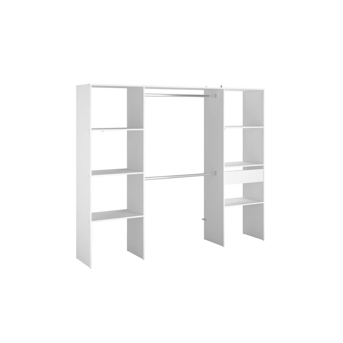 CONCEPT USINE Dressing blanc 6 étagères, 1 tiroir, 2 penderies 220 x 40 x 180 cm ELYSEE