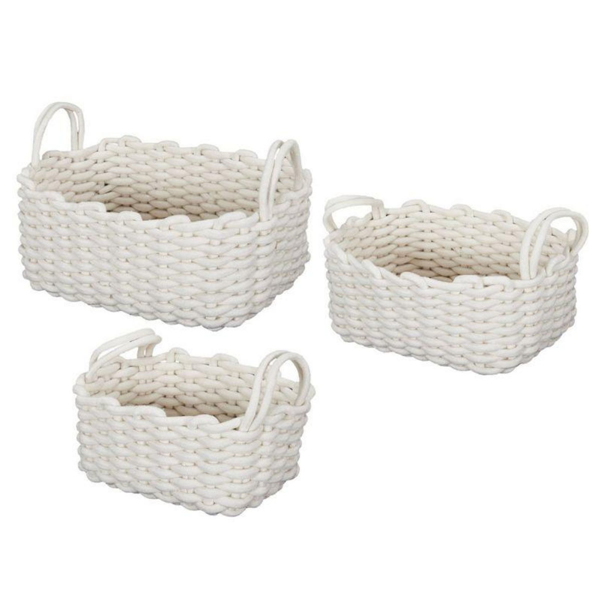 Paris Prix Lot de 3 Paniers de Rangement  Tricot  45cm Blanc