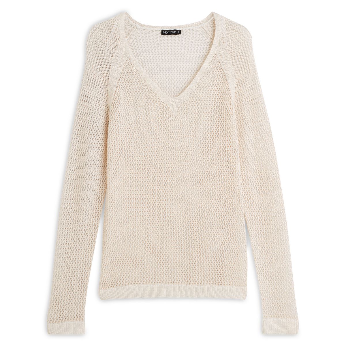 IN EXTENSO Pull col v écru motif broderie femme