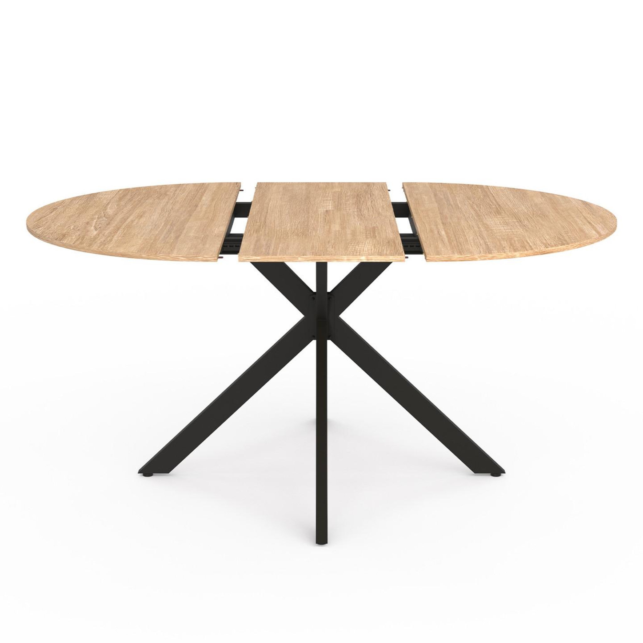 Voir la diapositive 3 : ID MARKET Ensemble table à manger extensible ronde alix bois et noir 110-150 cm et 4 chaises thalya velours beige