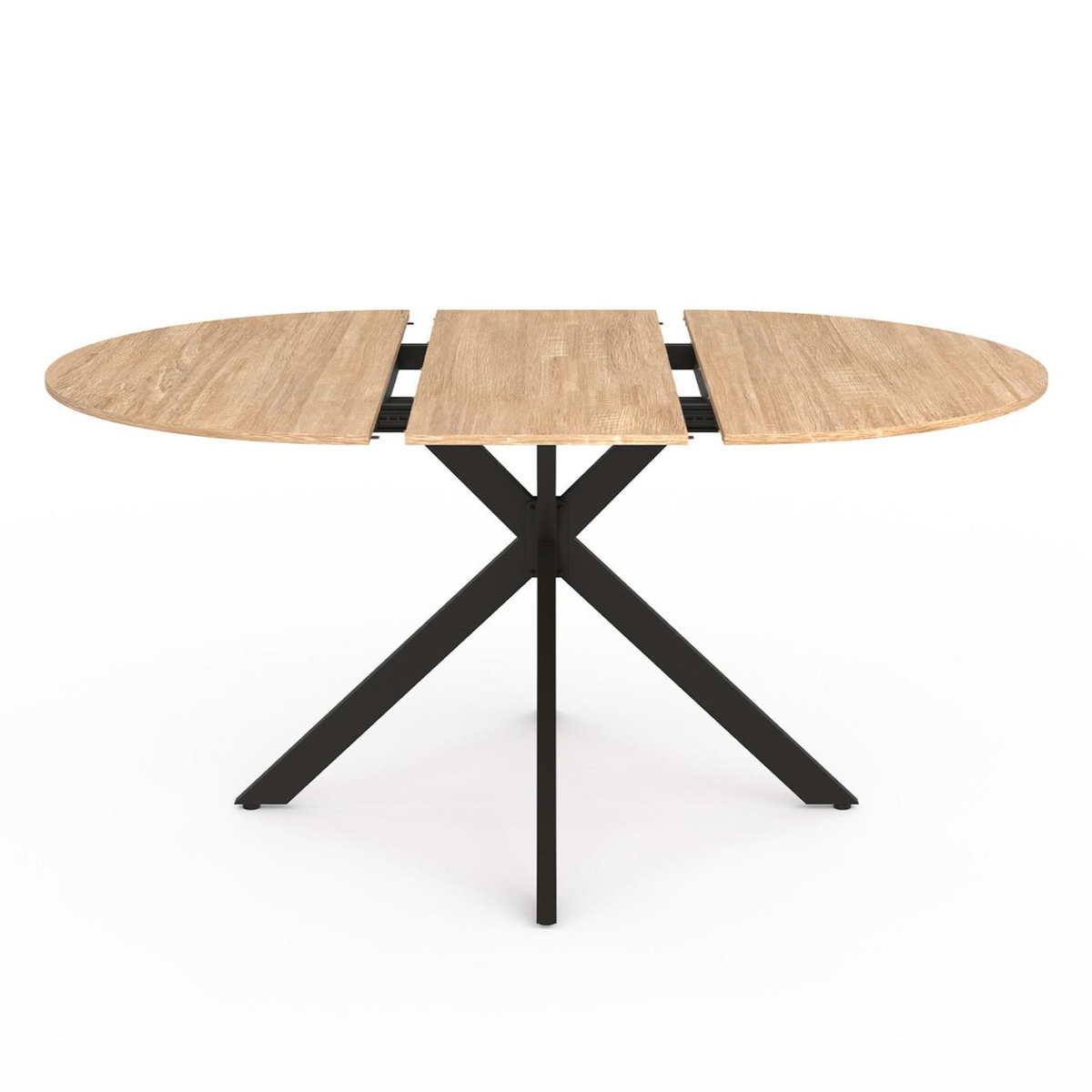 ID MARKET Ensemble table à manger extensible ronde ALIX bois et noir 110-150 cm et 4 chaises THALYA velours beige