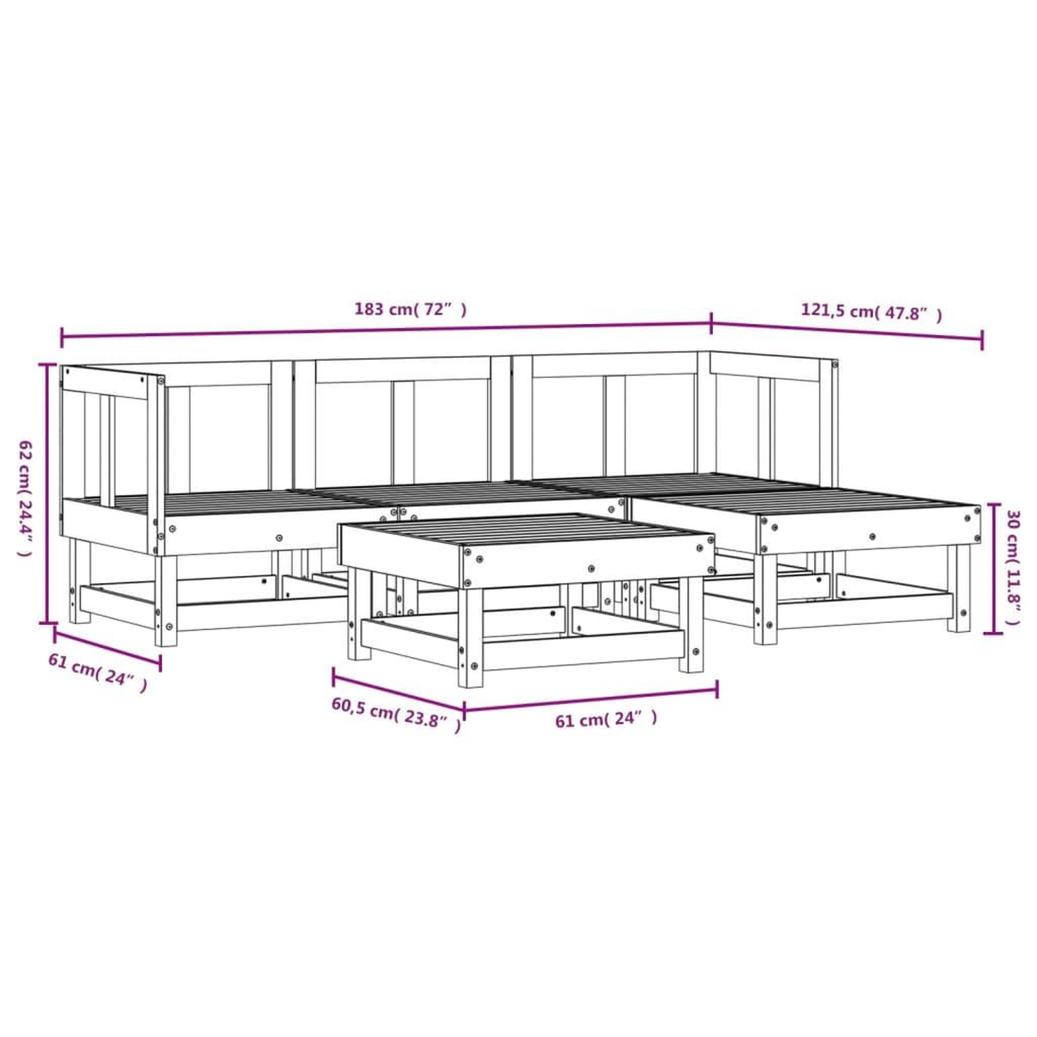 Voir la diapositive 6 : VIDAXL Salon de jardin 5 pcs blanc bois massif de pin