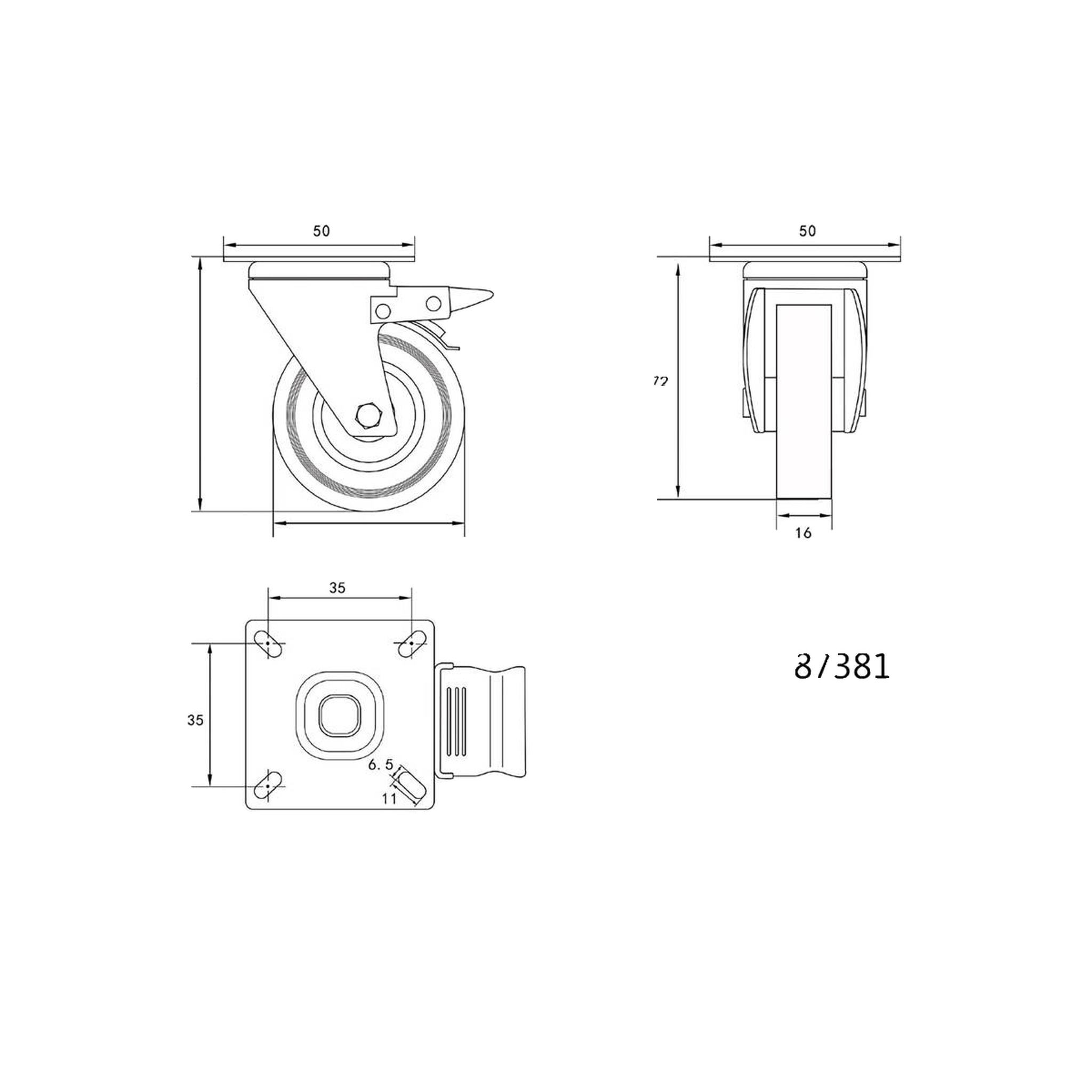 Voir la diapositive 2 : VOREL Roue Vorel 87381 50mm caoutchouc gris