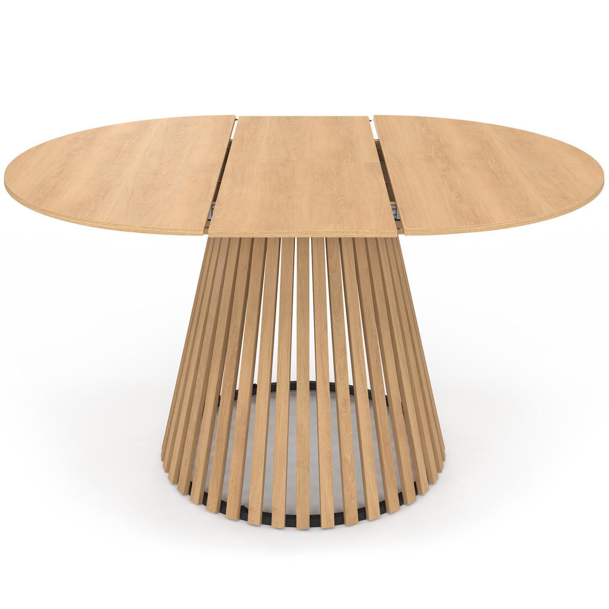 Voir la diapositive 3 : ID MARKET Table à manger extensible ronde carmen 4-8 personnes pied bois en lattes et plateau bois 110 - 150 cm
