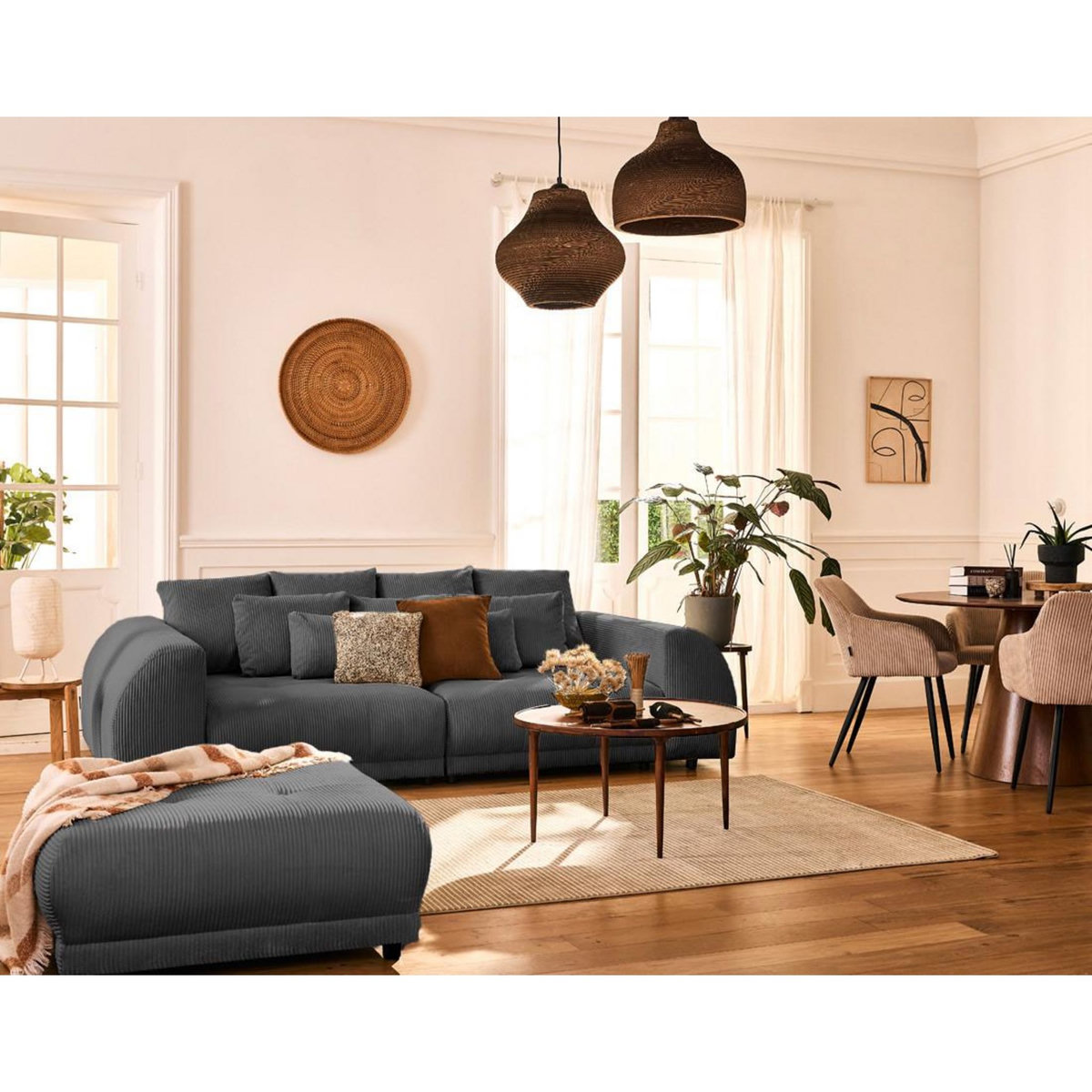 LISA DESIGN Amadora - canapé droit 4 places en velours côtelé