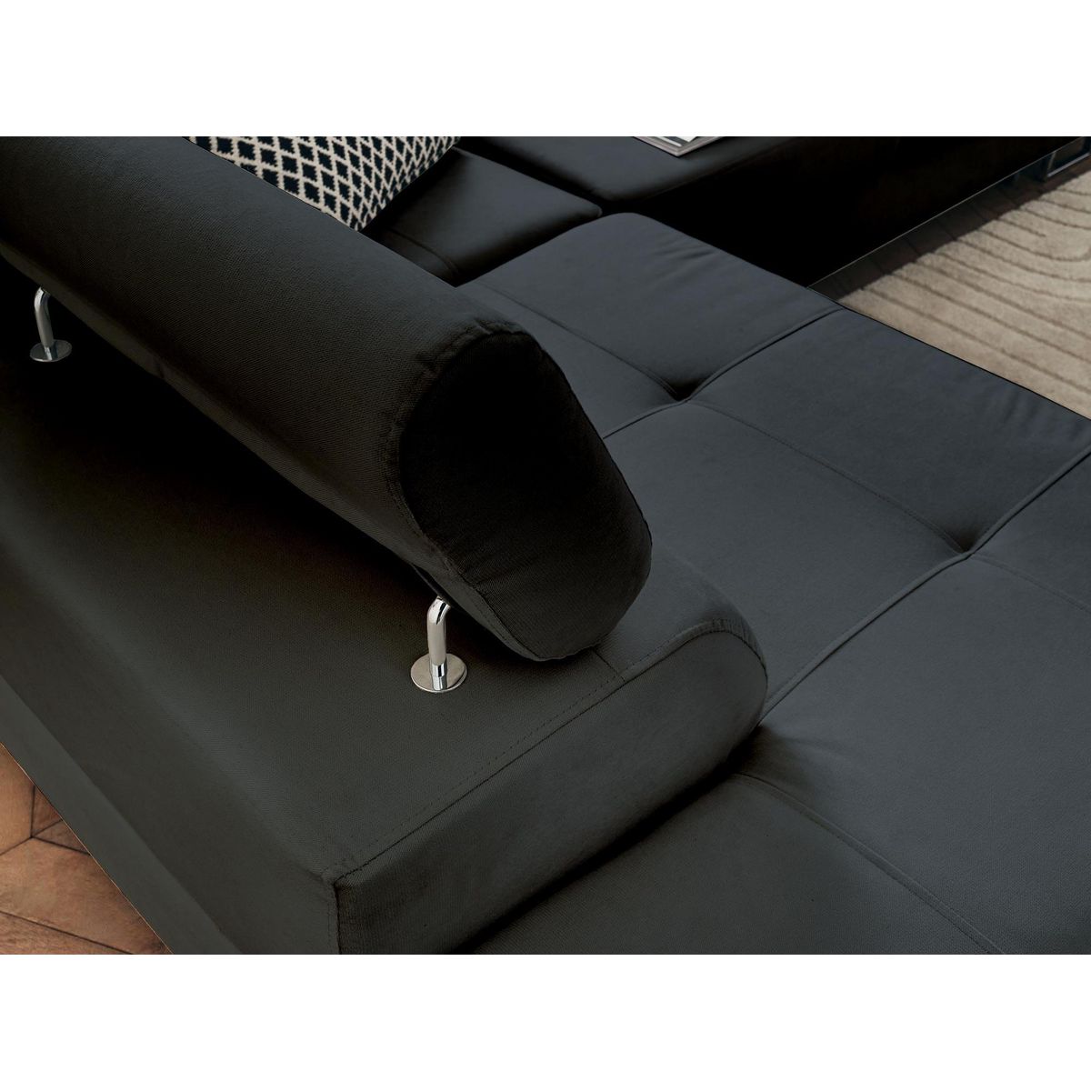 BEST MOBILIER Pablo - canapé d'angle gauche - 5 places - convertible avec coffre et têtières réglables - en velours