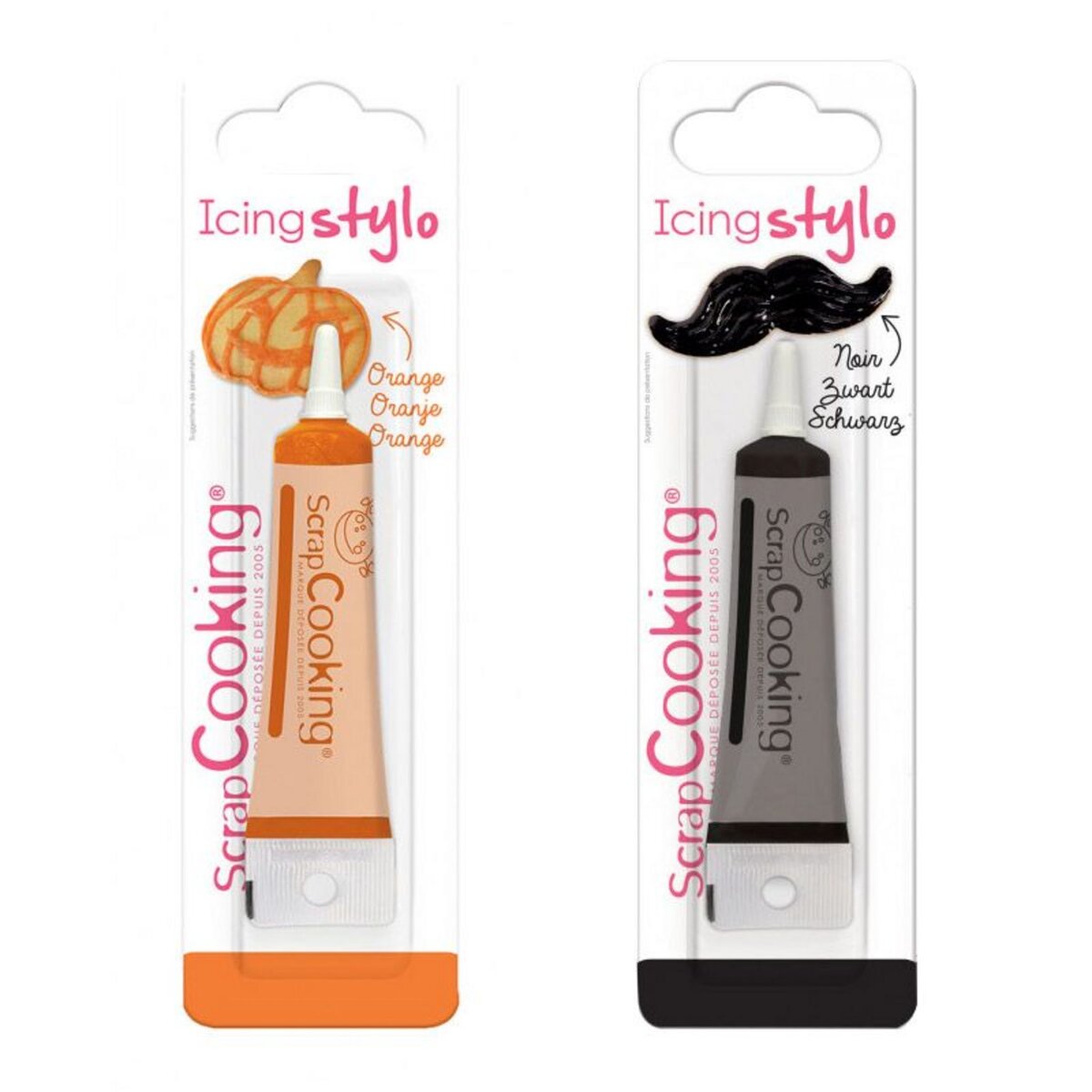 SCRAPCOOKING 2 stylos de glaçage - orange & noir