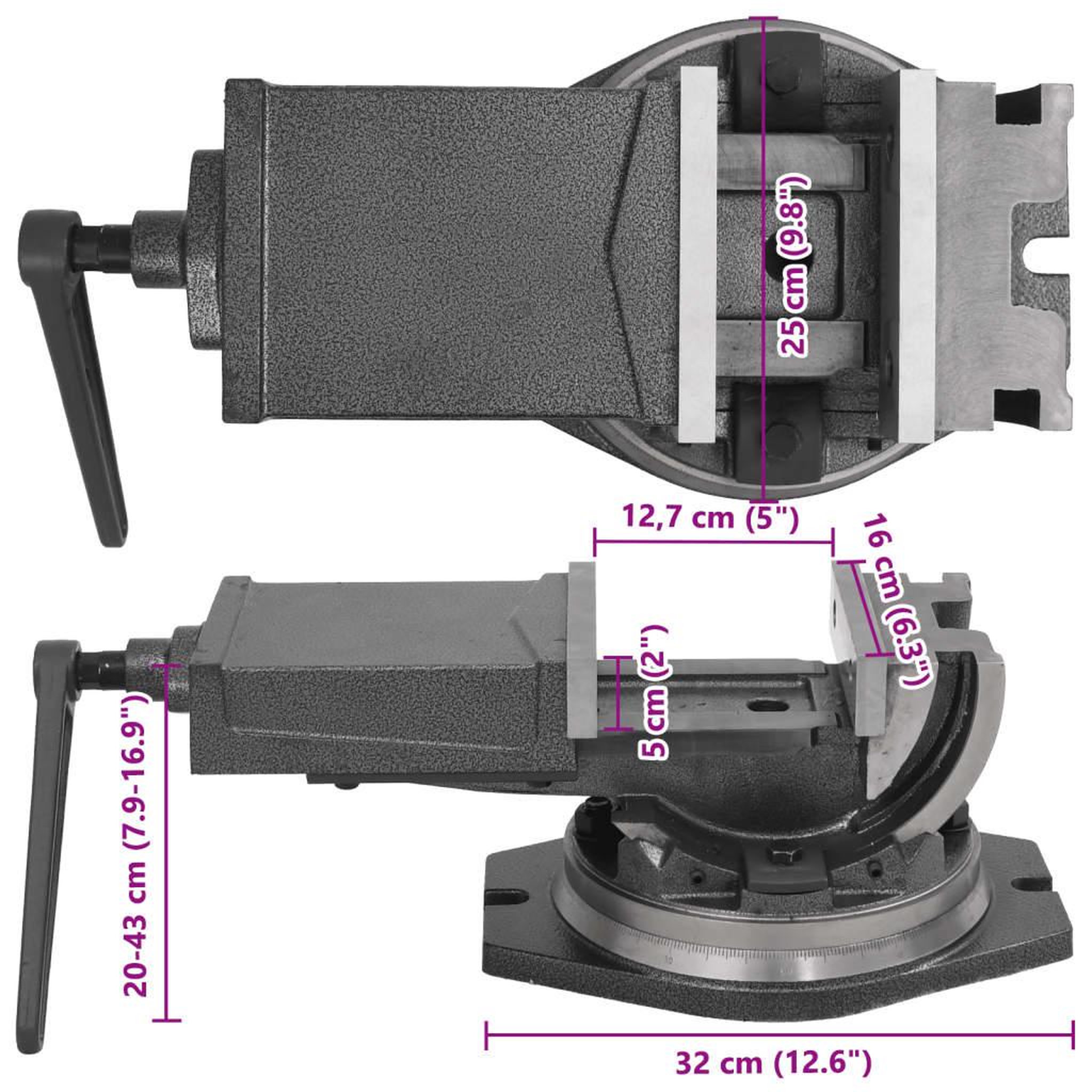 Voir la diapositive 6 : VIDAXL Etau inclinable a 2 axes 160 mm
