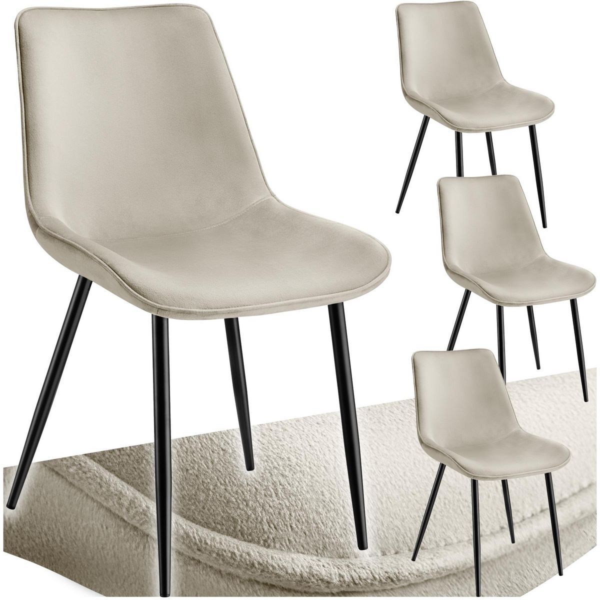 tectake Lot de chaises rembourrées aspect velours crème Lot de 4