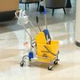 Voir la diapositive 2 : HOMCOM Chariot de lavage chariot de nettoyage professionnel en acier presse à mâchoire seau + rangements jaune