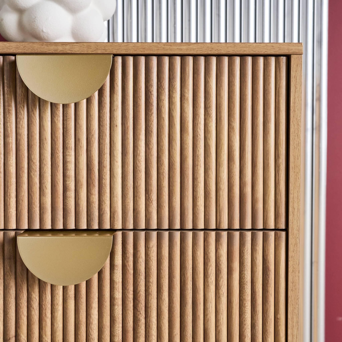 SWEEEK Commode décor bois de manguier rainuré 6 tiroirs - 120 x 39 x 79 cm - Celian