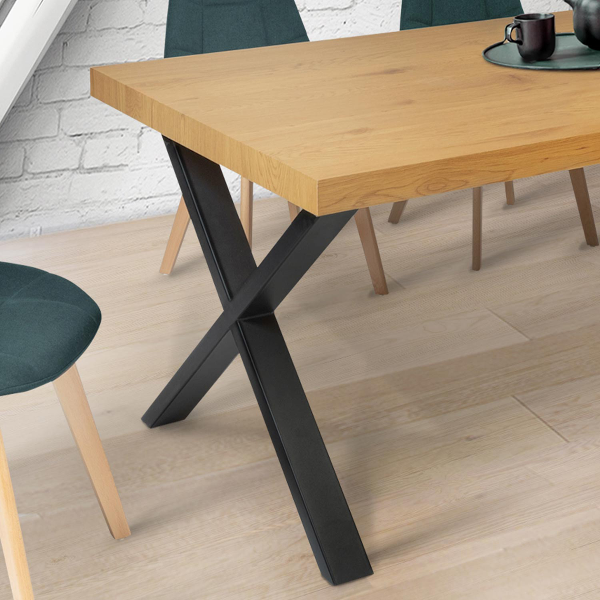 Voir la diapositive 2 : ID MARKET Lot de 2 pieds de table forme x 72x73 cm noir design industriel