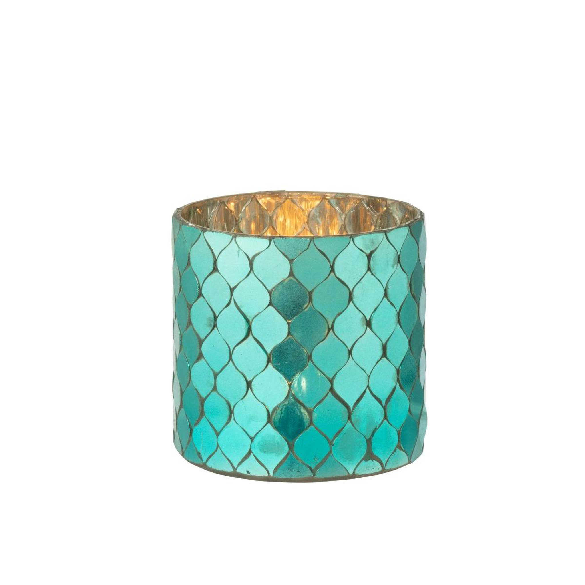 Voir la diapositive 2 : J-LINE Photophore Mosaïque en Verre  Pop  12cm Bleu Azur