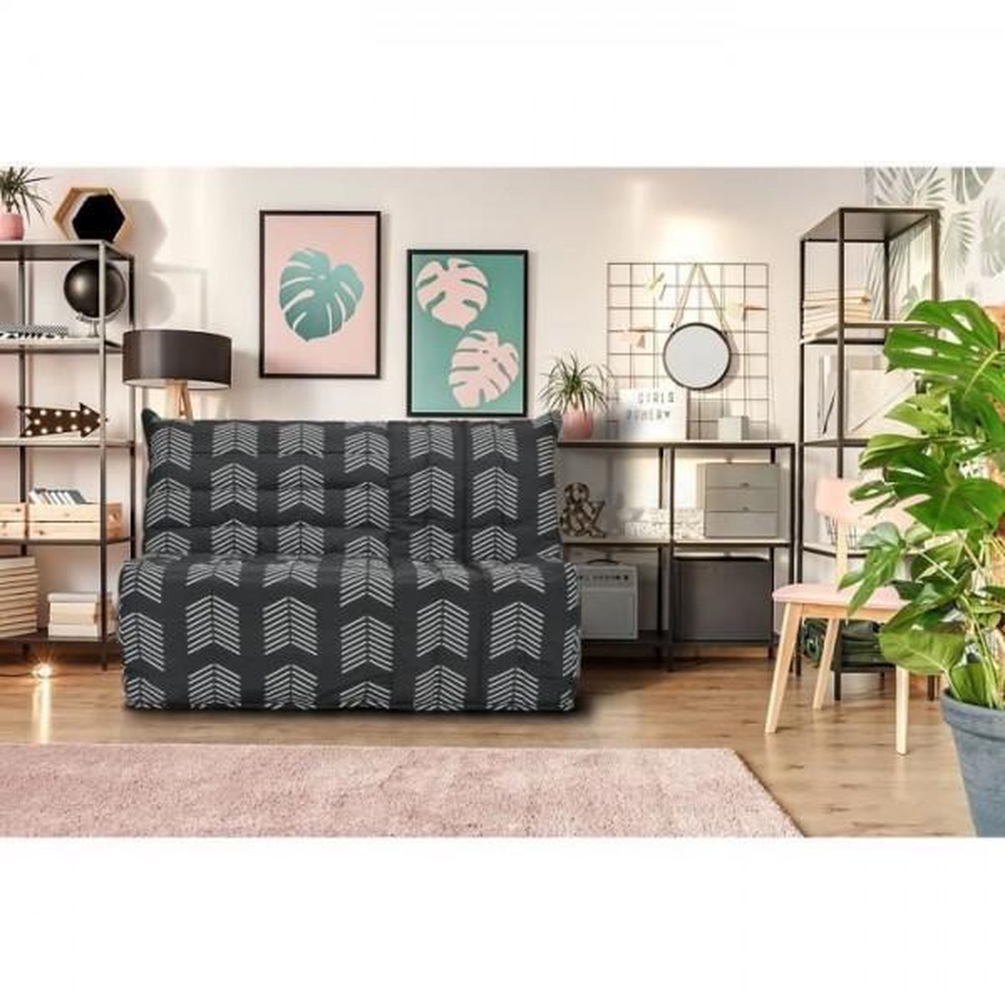 Voir la diapositive 2 : MARKET24 Banquette BZ COMFORT BULTEX - Tissu chevrons - Couchage 138 x 188 x 12 cm - BECCI