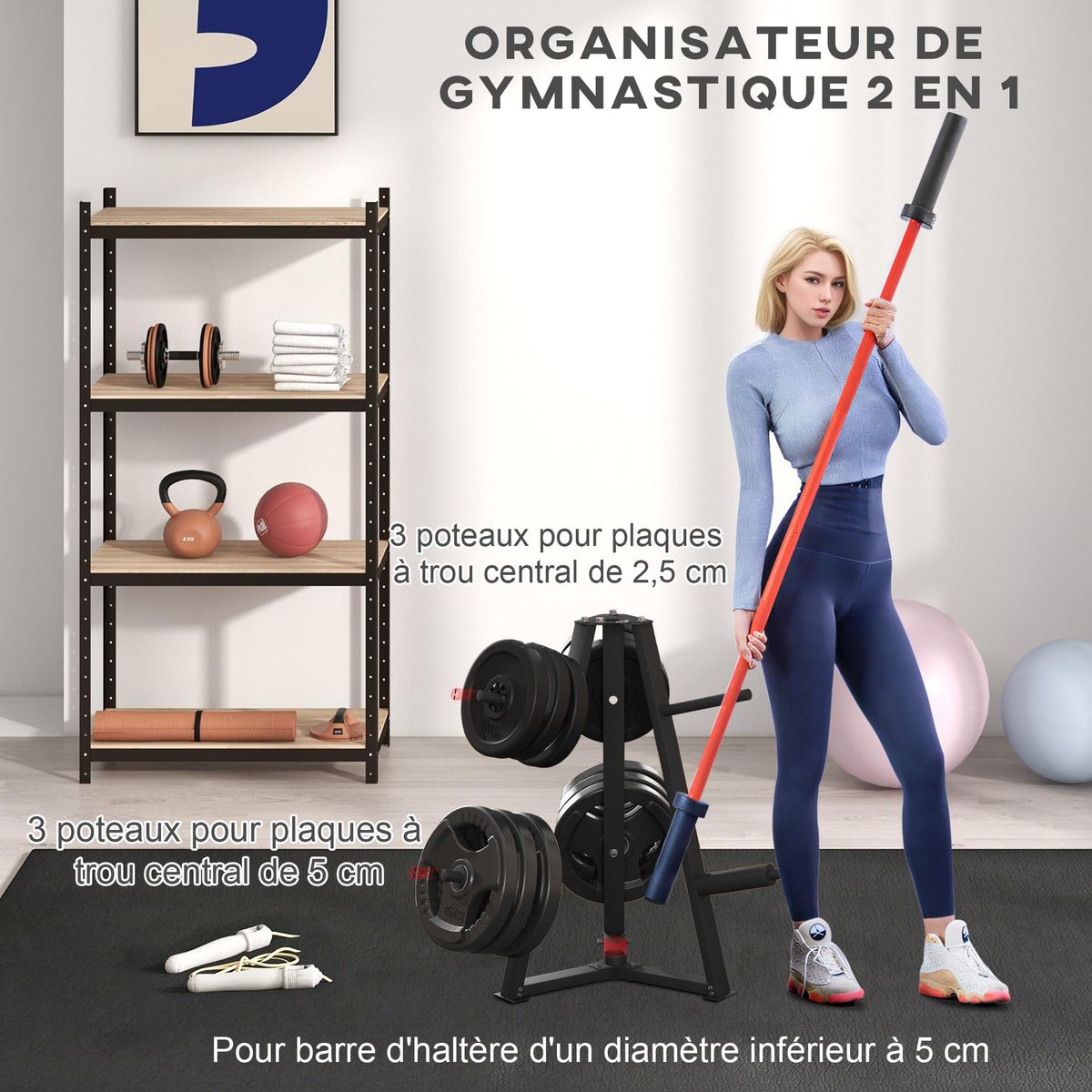 HOMCOM Support de poids pour plaques barre d'haltère - rack de rangement poids max. 300 Kg - acier noir