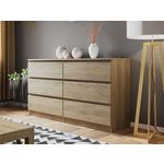 BEST MOBILIER Celia - commode 6 tiroirs - effet bois - 139 cm - style contemporain. Coloris disponibles : Marron