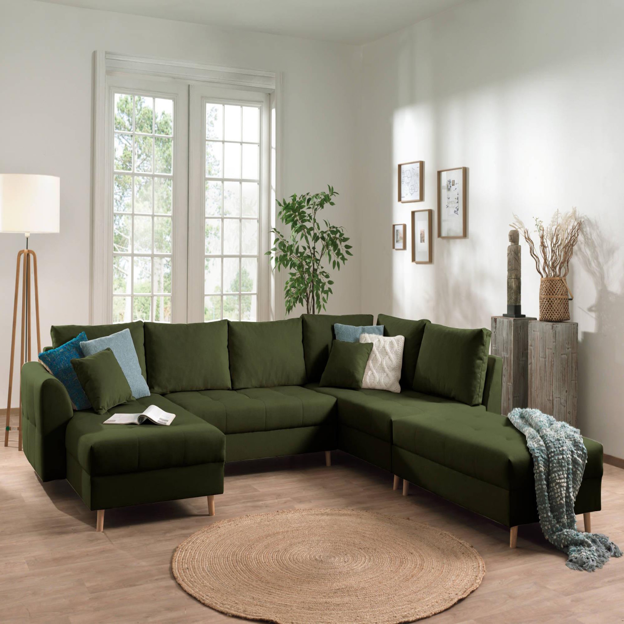 Voir la diapositive 4 : LISA DESIGN Rune - canapé panoramique - avec pouf d'appoint - 7 places - style scandinave - droit