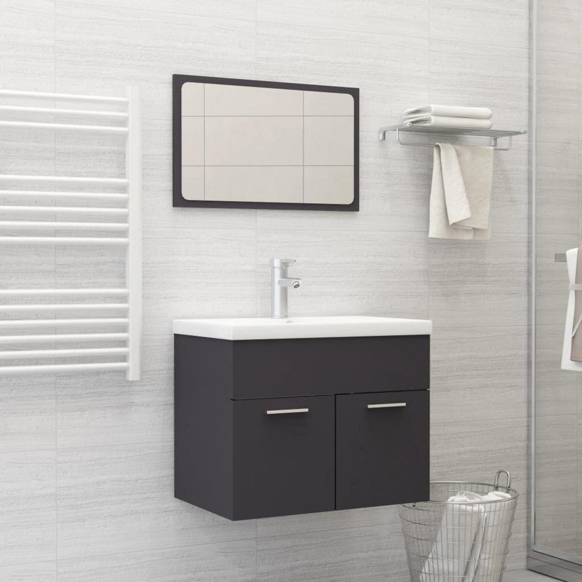 VIDAXL Ensemble de meubles de salle de bain Gris Agglomere