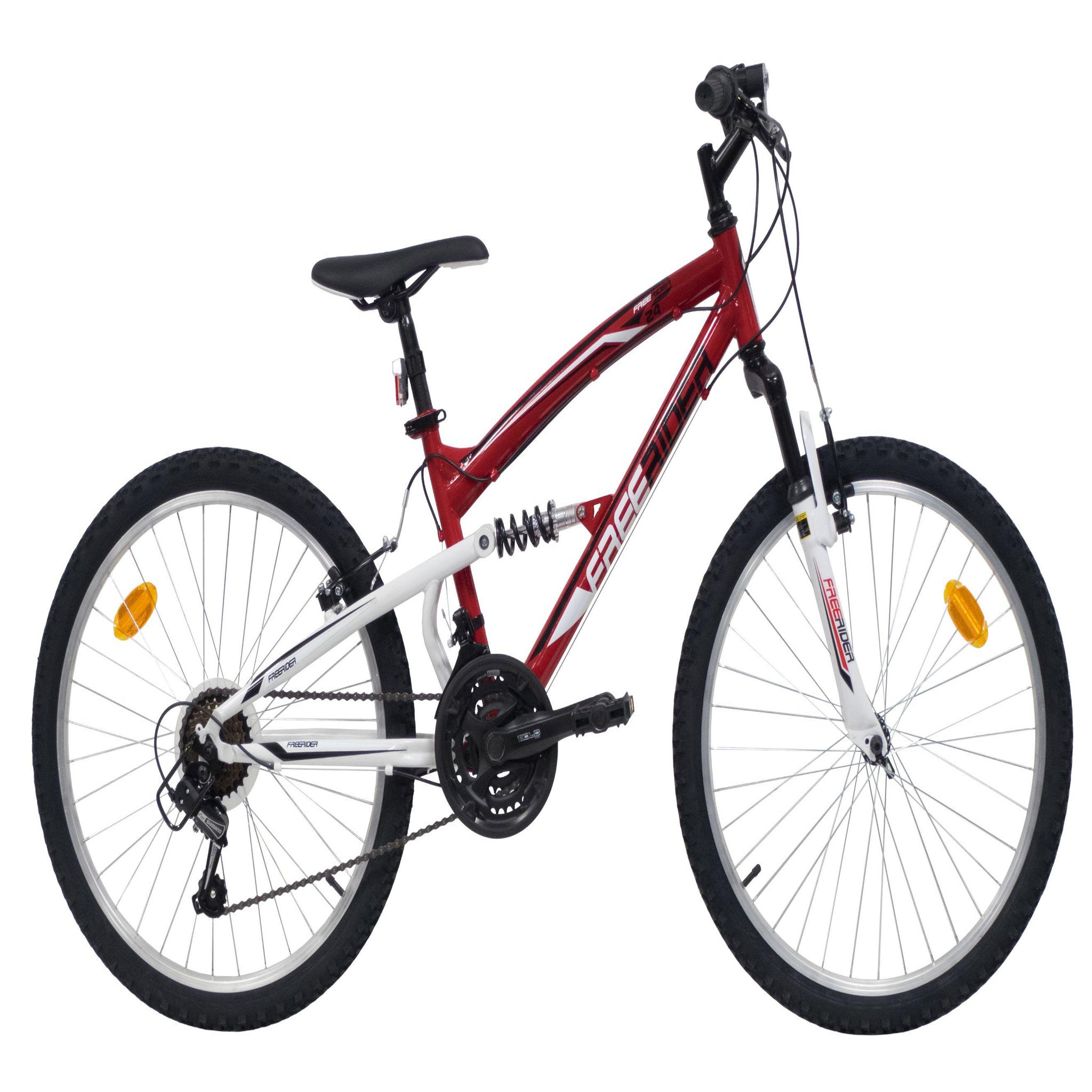 Voir la diapositive 1 : FREERIDER Vélo vtt 24'' tout suspendu pour adolescent de taille 135 à 160 cm- freins v brake - 18 vitesses indexées gripshift shimano - shimano ty21